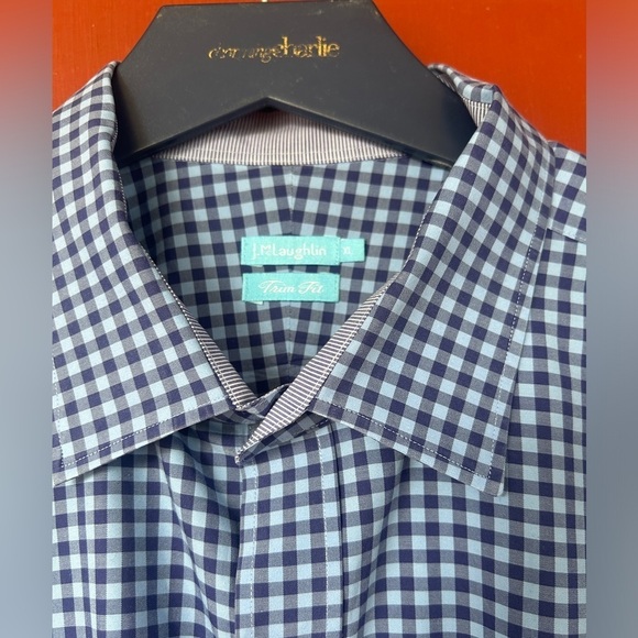 preppy classic j mclaughlin button down shirt size XL trim fit blue  100% cotton - Picture 2 of 5